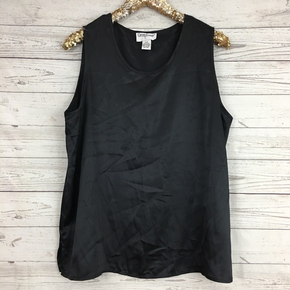 Vintage Tops - 🍁Groove Avenue black satin v neck tank top blouse